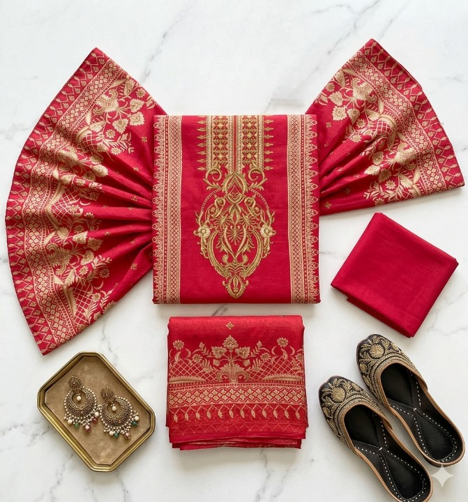 Noor Jahan Red 3 Piece Unstitched Dress