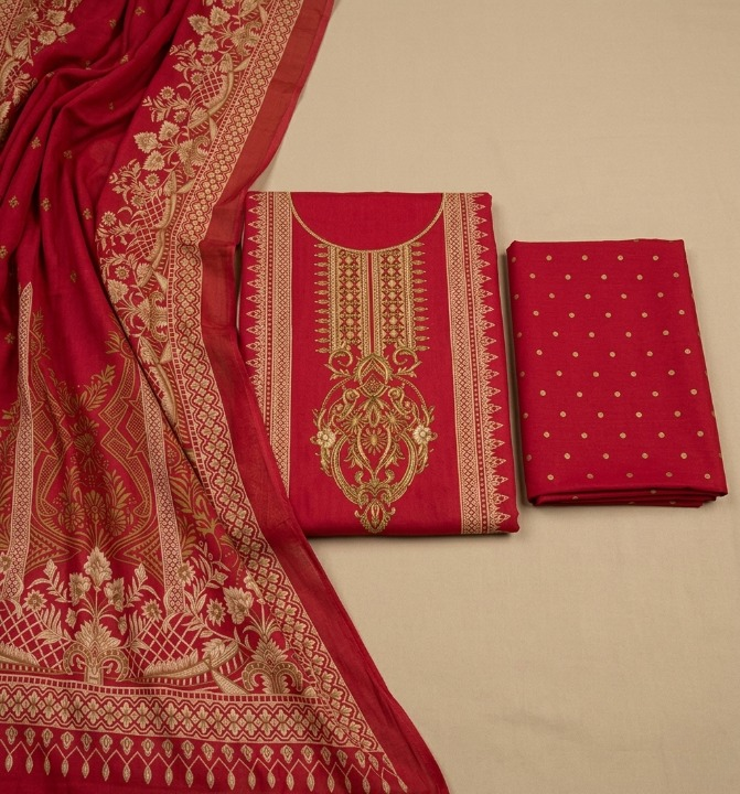Noor Jahan Red 3 Piece Unstitched Dress